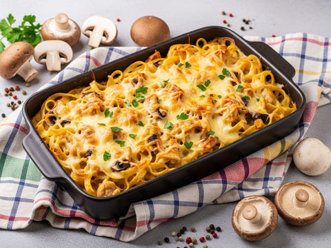 Gratin de paste cu pui și ciuperci